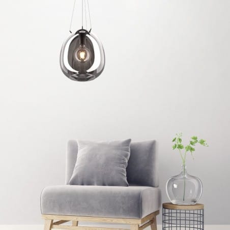 Pękata nowoczesna lampa wisząca Moon 30cm dymiony klosz do salonu sypialni jadalni długi zwis