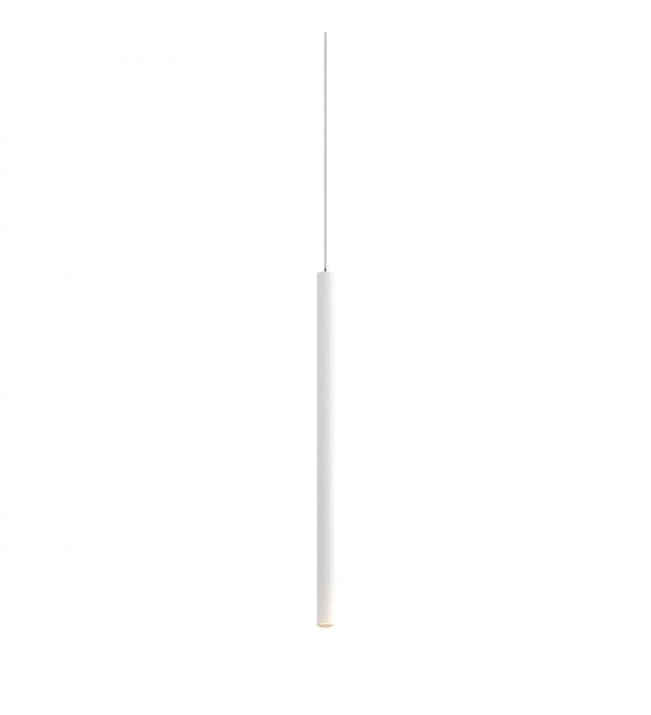 Biała matowa nowoczesna lampa wisząca z wąskim kloszem Loya LED
