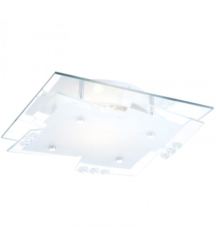 Plafon Dubia kwadratowy szklany mały 24cm kryształki lustrzana tafla odbijająca światło
