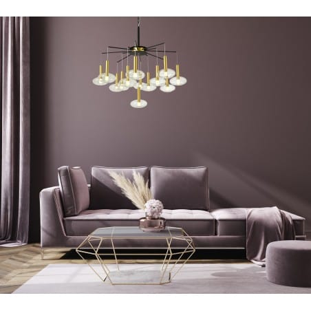 Lampa wisząca żyrandol Hasselt LED czarno złoty 13 szklanych kloszy do salonu sypialni jadalni