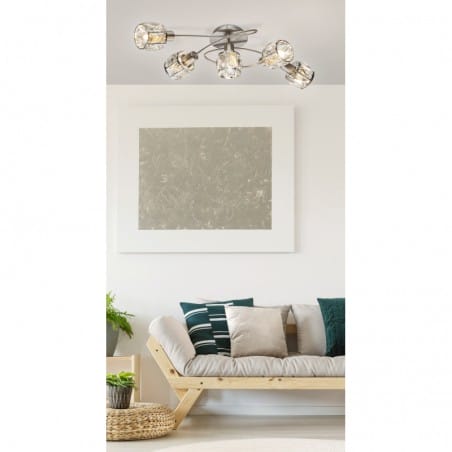 Lampa sufitowa do salonu sypialni z 5 kryształowymi kloszami Kris stelaż matowy nikiel