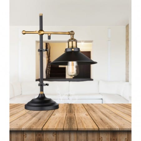 Lampa stołowa gabinetowa Lenius metalowa w stylu vintage czarna wykończenie w kolorze antycznego mosiądzu regulacja- OD RĘKI