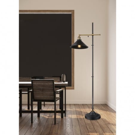 Lampa podłogowa w stylu vintage Lenius czarna detale w kolorze antycznego mosiądzu regulacja wysokości