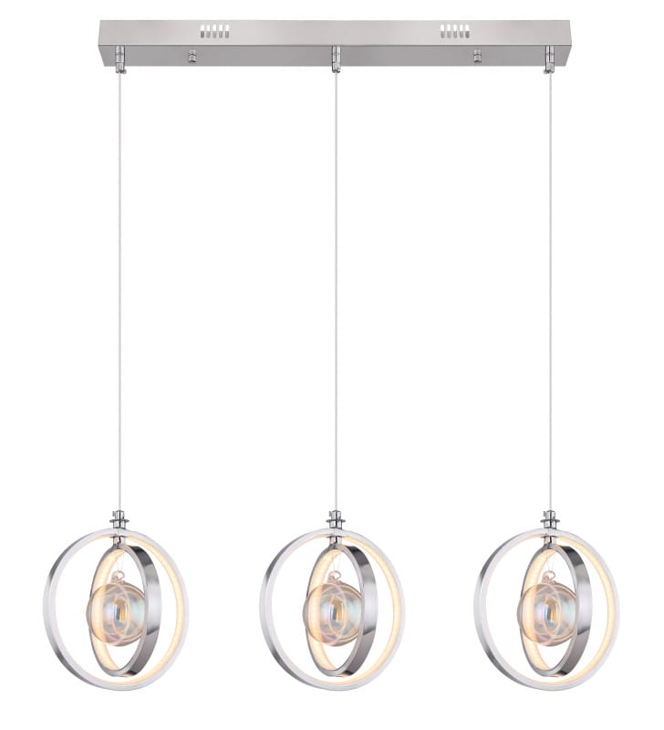 Lampa wisząca Kizzy chrom LED belka z 3 zwisami podwójne obręcze 3000K