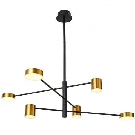 Czarno złoty żyrandol Remdal LED do nowoczesnego salonu 6 kloszy bez łańcucha