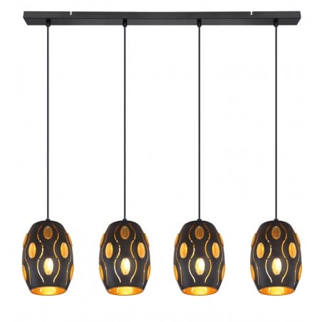 Lampa wisząca Narri czarna z akrylowymi kryształami 4 zwisy dekoracyjne klosze wewnątrz złote