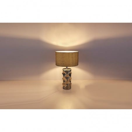 Lampa nocna do sypialni Tracey szary abażur podstawa ozdobna ceramiczna chrom włącznik na przewodzie