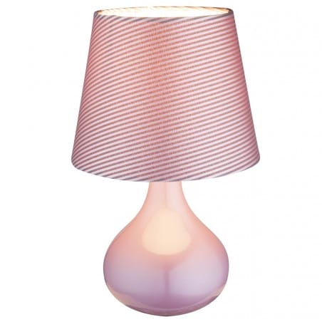 Mała fioletowa lampka stołowa np. dla dziecka Freedom ceramiczna podstawa abażur tekstylny w paski