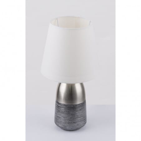 Lampa stołowa nocna z włącznikiem dotykowym Eugen biały abażur podstawa metalowa srebrna