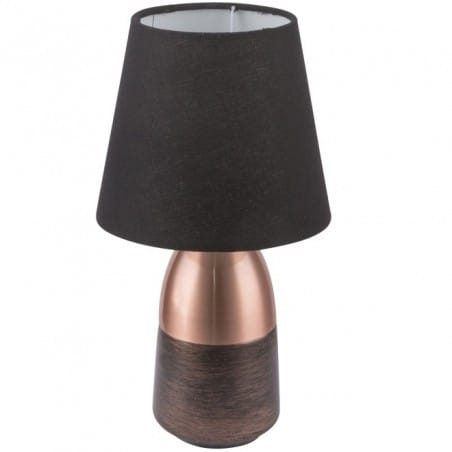 Czarna lampa stołowa z włącznikiem dotykowym Eugen podstawa w kolorze miedzi