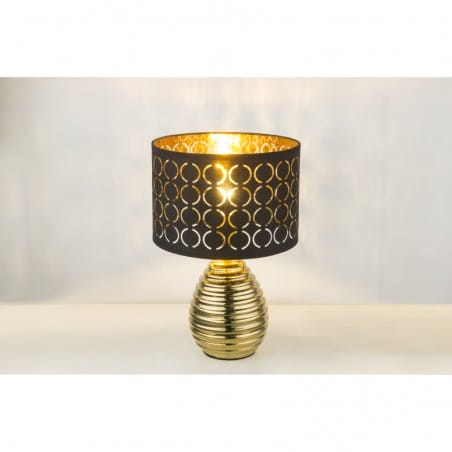 Czarno złota dekoracyjna lampa stołowa nocna Mirauea ceramiczna podstawa abażur ze wzorem