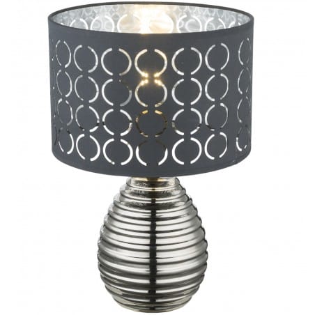 Dekoracyjna lampa stołowa nocna Mirauea ceramiczna srebrna podstawa abażur szaro srebrny ze wzorem