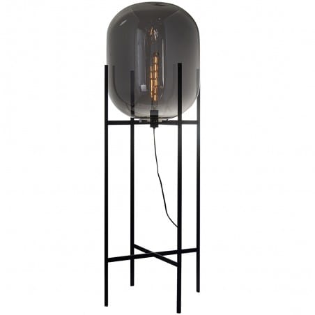 Lampa stojąca do salonu Maversa czarna klosz grafitowy lustrzany na metalowym stelażu