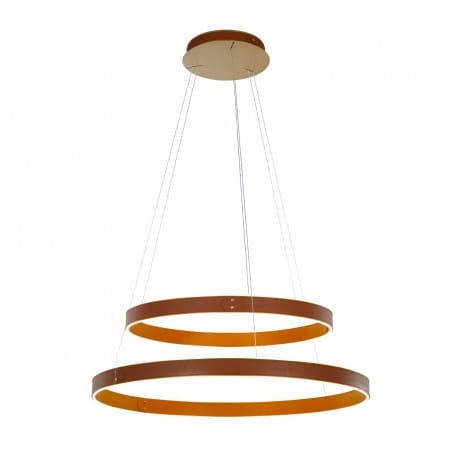 Skórzana lampa wisząca Manezia LED 2 brązowe pierścienie nowoczesna designerska