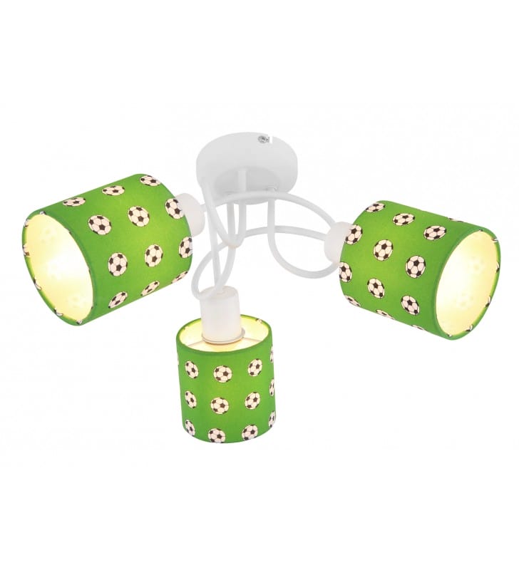 Dziecięca 3 płomienna lampa sufitowa Lemmi zielone abażury w piłki nożne białe wykończenie