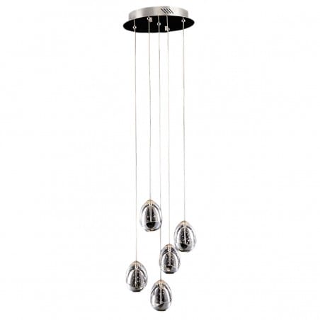 Lampa wisząca Huelto LED chrom 5 zwisowa klosze z bezbarwnego akrylu z bąbelkami powietrza