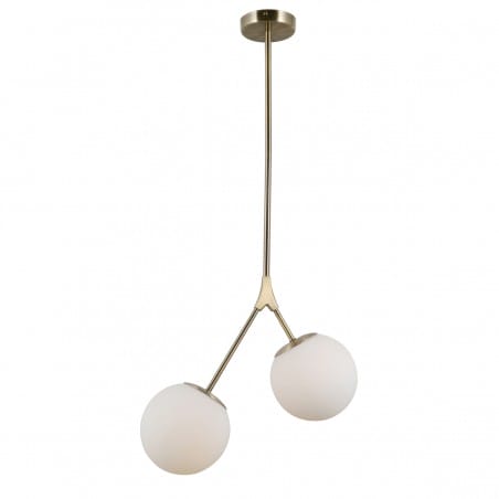 2 punktowa lampa wisząca Caserta sztywne ramię 2 szklane kule brąz antyczny minimalistyczna modernistyczna