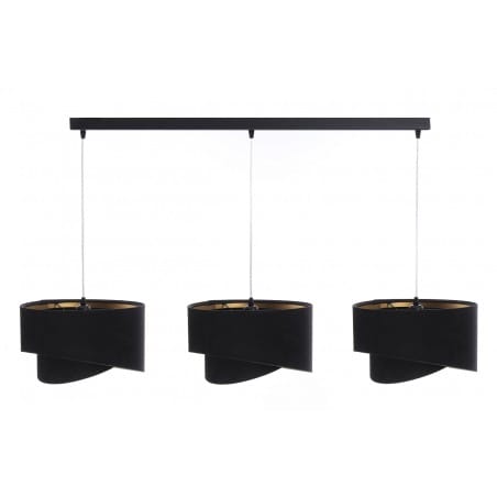 Czarna potrójna lampa wisząca Emi 3 czarno złote asymetryczne abażury z weluru do jadalni nad stół