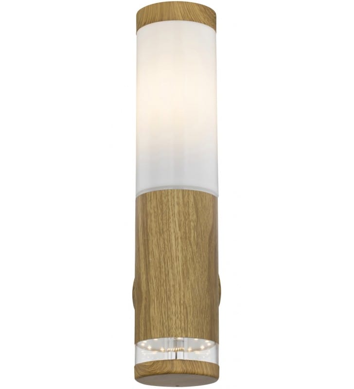 Ogrodowa lampa ścienna Jaicy metal imitujący drewno klosz tuba w górę IP44