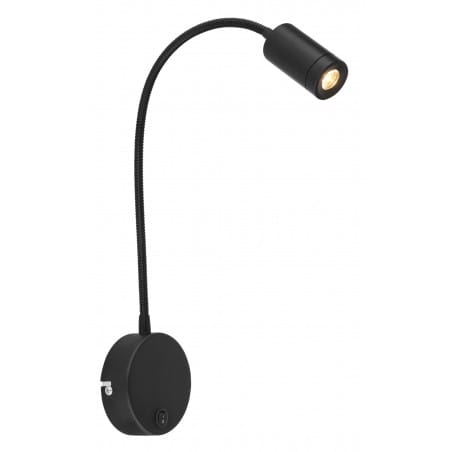 Czarna matowa lampa ścienna z giętkim ramieniem Milly LED włącznik na lampie