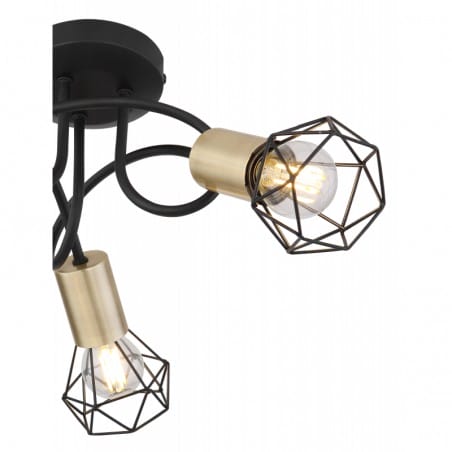 Metalowa loftowa lampa sufitowa Xara I 3 klosze z drutu kształt diament czarny mosiądz antyczny na przedpokój do kuchni sypialni