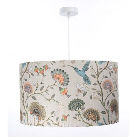 Kolibri2 lampa wisząca  z abażurem tkanina z romantycznym wzorem szary środek