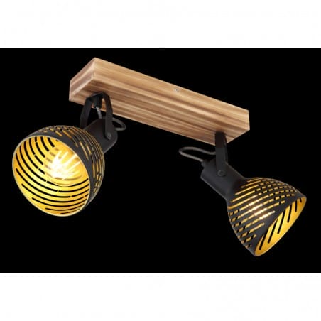 Lampa sufitowa Lenna czarno złote klosze metalowe drewniana podsufitka na 2 żarówki np. na przedpokój