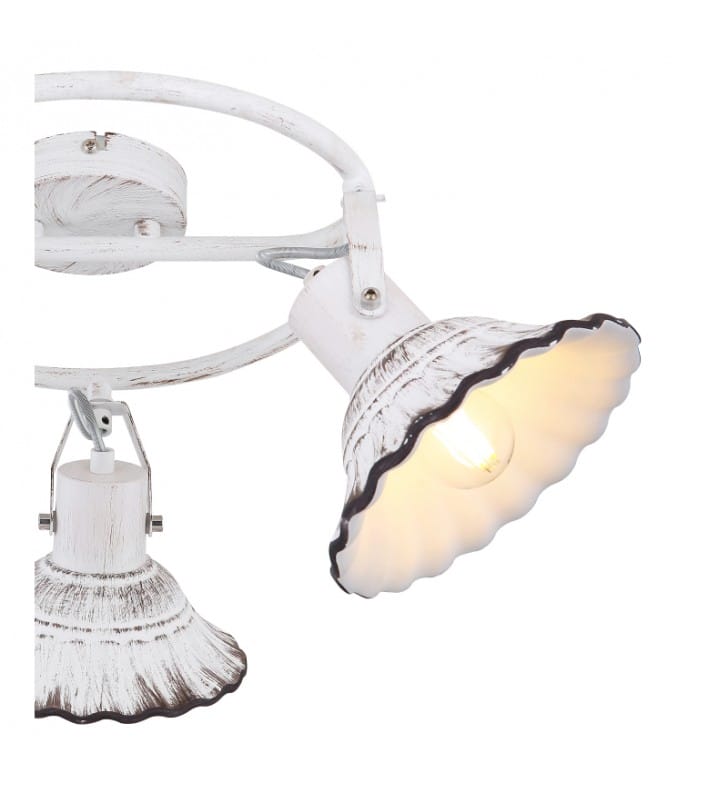 3-pkt spiralna lampa sufitowa Jowita biała przecierana styl vintage metal ceramika