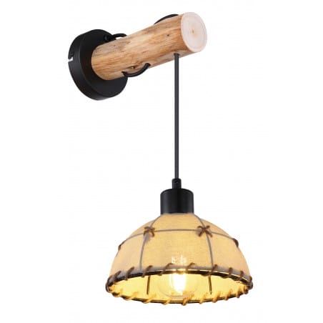 Rex lampa ścienna w stylu vintage metal drewno tkanina wiszący beżowy abażur