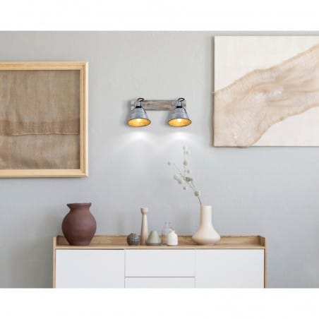 Podwójna lampa sufitowa Gunther postarzana klosze cynk drewno biało złote styl vintage