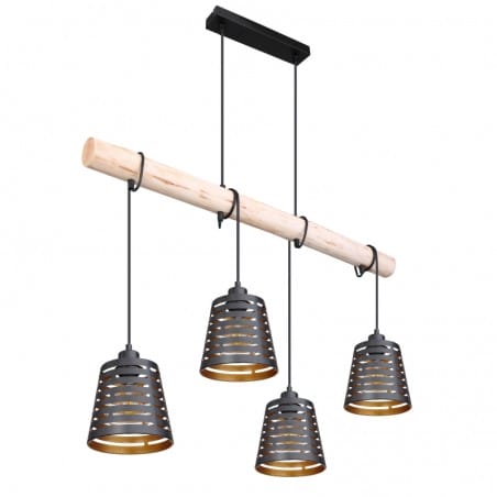 4 zwisowa lampa na drewnianej belce Ablona metal drewno do jadalni nad stół