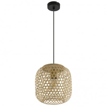 Pojedyncza lampa wisząca Mirena w stylu boho bambusowy klosz naturalny czarny do salonu sypialni kuchni jadalni