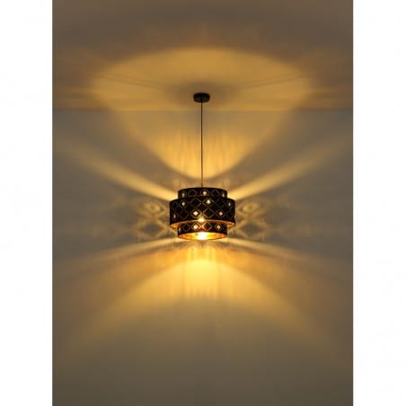 Czarna lampa wisząca z abażurem Abbey 40cm złoty środek dekor akrylowe kryształki do salonu sypialni jadalni