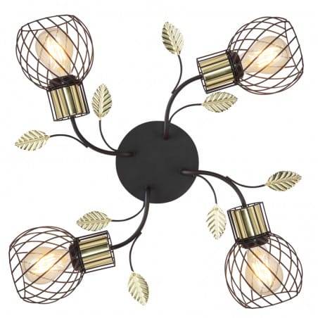 Czarno złota 4 pkt lampa sufitowa Lally druciane klosze dekoracyjne listki