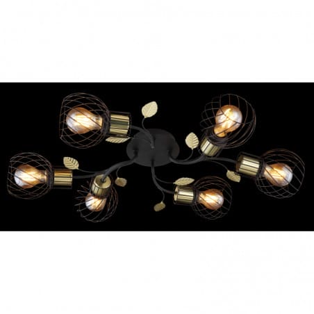 Lampa sufitowa do salonu Lally czarna ze złotymi listkami druciane klosze