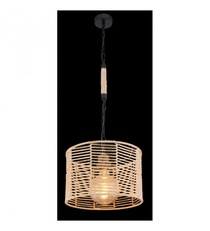 Pojedyncza lampa zwis Halia 31cm boho czarny metal naturalna lina konopna do salonu kuchni sypialni jadalni