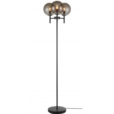 Lampa podłogowa Crown czarna z dymionymi kloszami 3 szklane kule do salonu sypialni