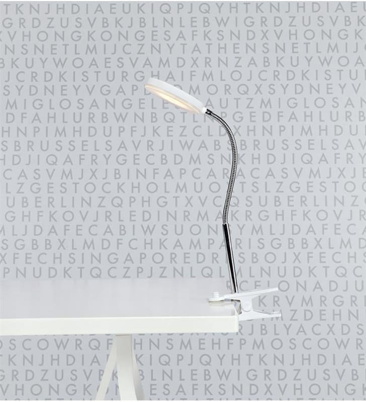 Lampa biurkowa z klipsem Flex LED biała z giętkim ramieniem
