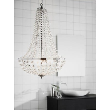 Kryształowa łazienkowa lampa wisząca Granso 40cm chrom IP44 do salonu kąpielowego