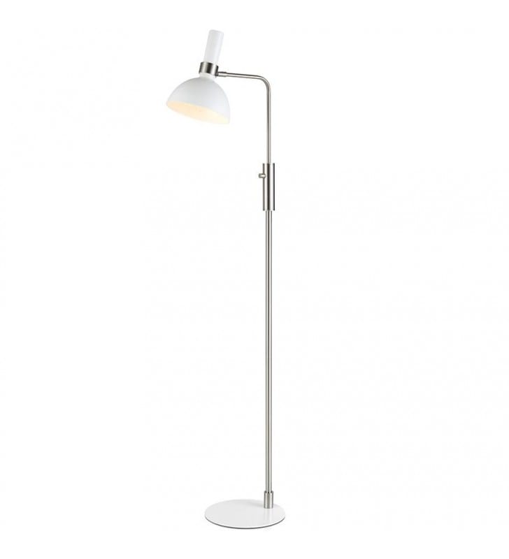 Lampa stojąca Larry biała ze stalowym wykończeniem włącznik ściemniacz na lampie nowoczesna np. do sypialni przy łóżku