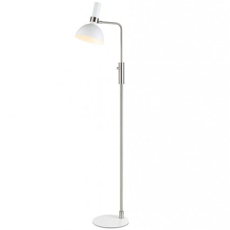 Lampa stojąca Larry biała ze stalowym wykończeniem włącznik ściemniacz na lampie nowoczesna np. do sypialni przy łóżku