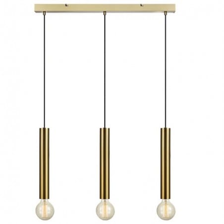 Potrójna lampa wisząca Sencillo mosiądz podłużne wąskie oprawki bez kloszy nowoczesna minimalistyczna