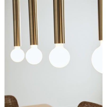 4 zwisowa lampa Sencillo na czarnych linkach metalowa mosiądz podłużne wąskie oprawki nowoczesna np. nad stół