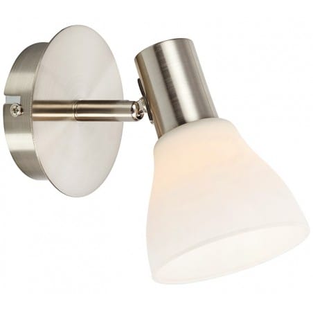 Lampa ścienna Vero stal pojedyncza klosz biały ze szkła przewód z włącznikiem