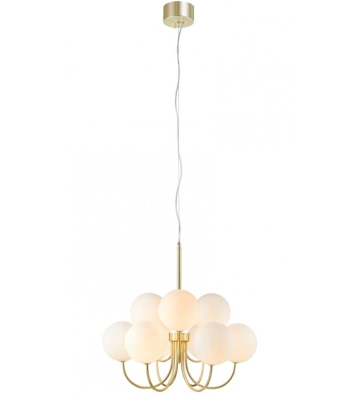 Stylowy złoty żyrandol do salonu Bianco 9 okrągłych szklanych kloszy do sypialni jadalni klosze w górę