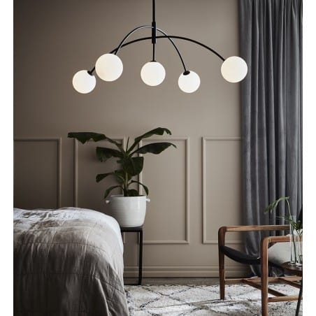 Lampa Heaven żyrandol zwis czarna nowoczesna duża 5 ramienna klosze kule do salonu sypialni do jadalni nad stół