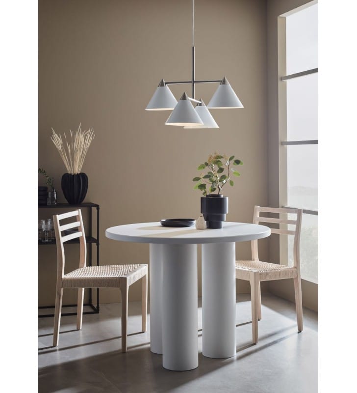 Lampa zwis żyrandol Klint biała 4 pkt na lince metal klosze stożki np. nad okrągły stół
