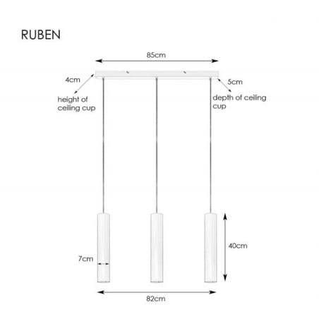Potrójna mosiężna lampa zwis Ruben metal 3 klosze wąskie tuby do jadalni nad stół