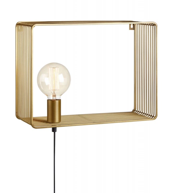 Złota nowoczesna metalowa lampa ścienna półka Shelf z włącznikiem na przewodzie