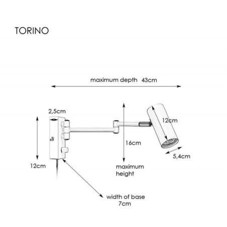 Metalowy kinkiet stalowy ze składanym ruchomym ramieniem Torino ściemniacz kabel z wtyczką - OD RĘKI